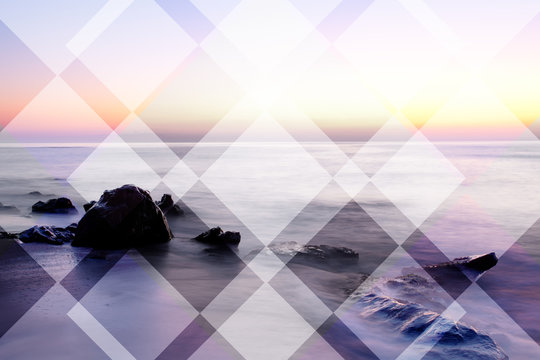 abstract sea background with picture and geomethric elements 