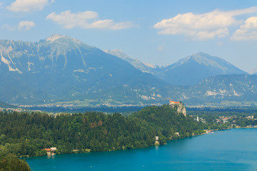 Fototapeta na wymiar Lake Bled and the island with the church summer