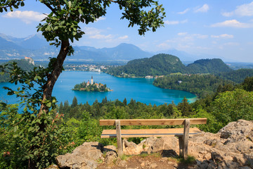 Lake Bled and the island with the church summer
