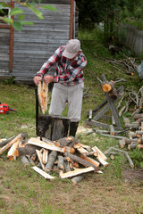 man chopping wood
