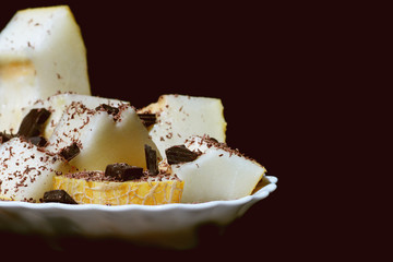 melon dessert with chocolate