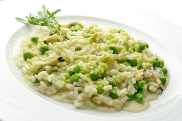 Plate of Risotto with Clams and Peas