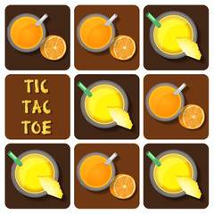 Tic-Tac-Toe of pineapple juice and orange juice