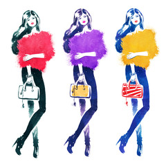 Fashion model with bag. © Sonya illustration