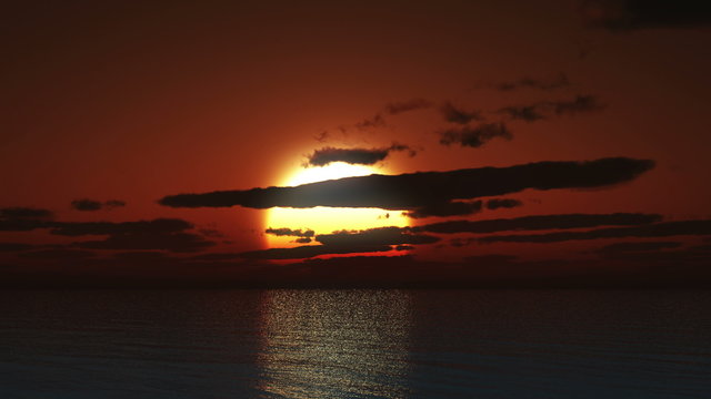 big sun sunset in ocean 4k