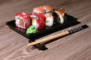sushi set chopsticks sauce