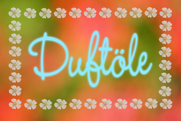 Schild Duftöle in Pastellfarben mit floraler Umrahmung aus Wildrosen