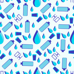 Seamless pattern flat style with water, plastic bottles and glasses.