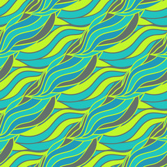Naklejka na ściany i meble Abstract seamless pattern with doodle wave with neon color. vector illustration