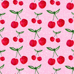 Seamless pattern with watercolor cherry. Endless repeating print background texture. Fabric design. Wallpaper vector