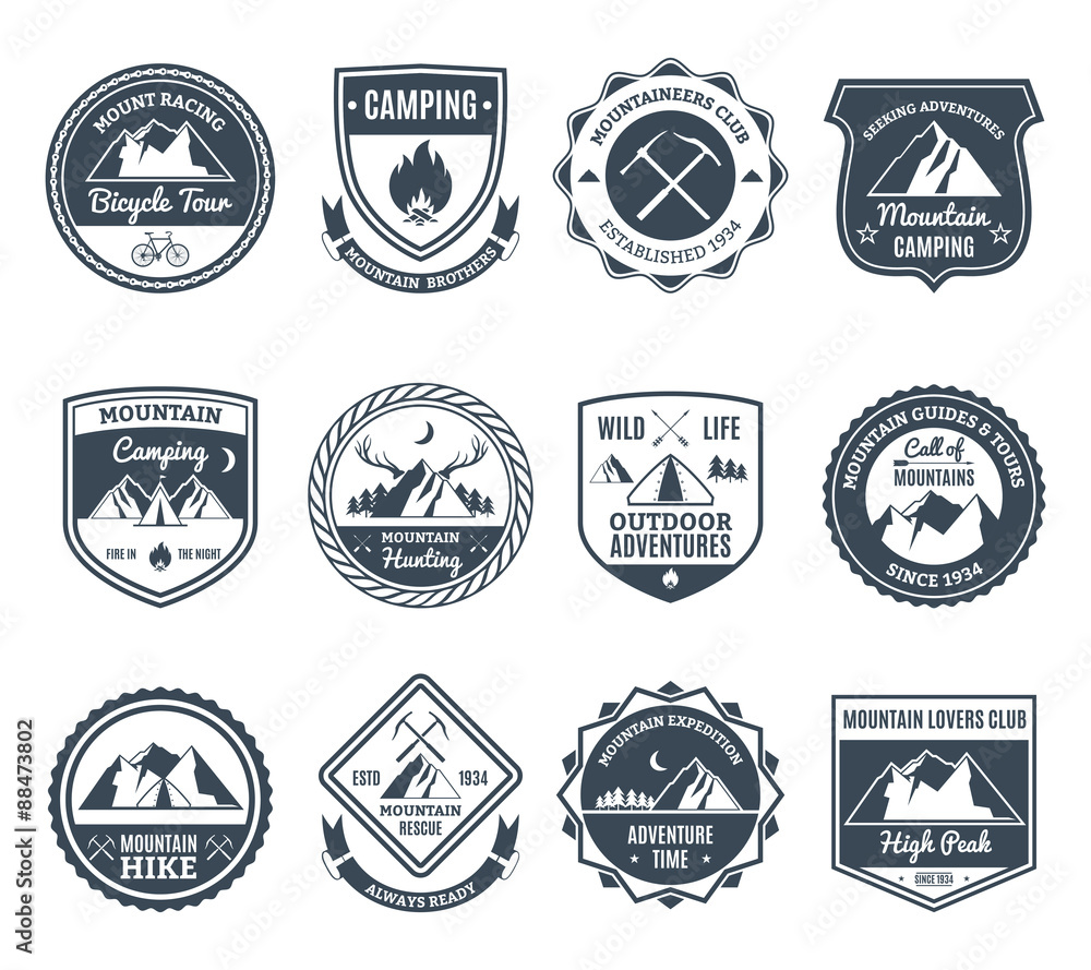 Wall mural Mountain Adventure Emblems Black