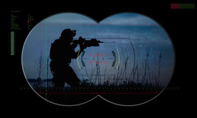 rangers team during night operation hostage rescue.view through