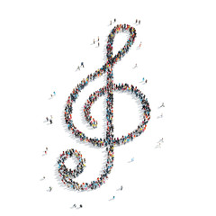  people in the shape of a treble clef, music