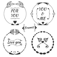 Set of arrow frames, tribal border. Round frame collection with decorative elements. Ink hand drawn illustration for invitation, wedding, greeting card