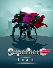 Poster. Superhero Team  Team of superheroes, posing in front of © maxutov