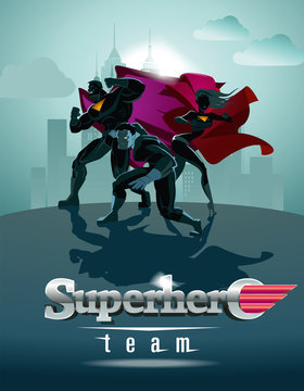Poster. Superhero Team; Team of superheroes, posing in front of