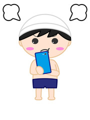 水着少年　怒る
