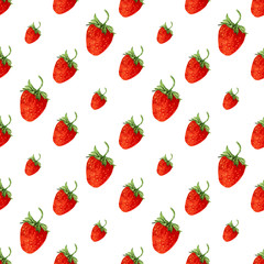 Watercolor seamless pattern with red strawberries. Vector background for print. Hand drawn