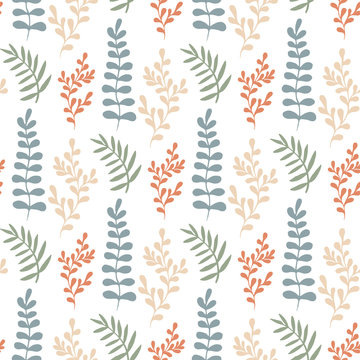 Colorful leaves seamless pattern. Vector  hand-drawn texture