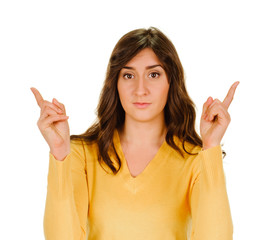 young woman pointing finger
