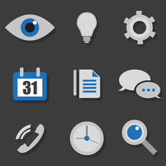 Business icons in a flat on black background