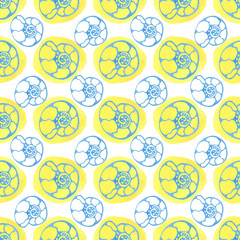 Sea seamless pattern with watercolor shells. Ammonite background. Summer vector.