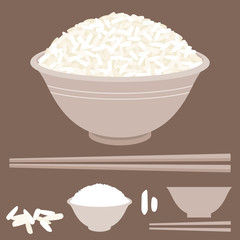 Rice vector in bowl with chopsticks