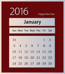 Sample calendar 2016 on knitted background vector, January
