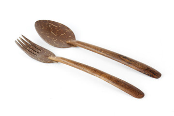 Fork and Spoon made of coconut wood