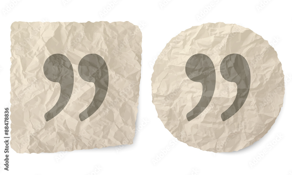 Poster crumpled slip of paper and a quotation mark