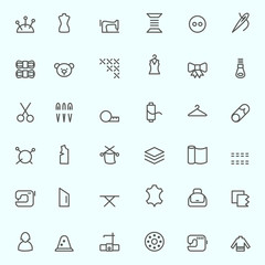 Sewing and needlework icons, simple and thin line design