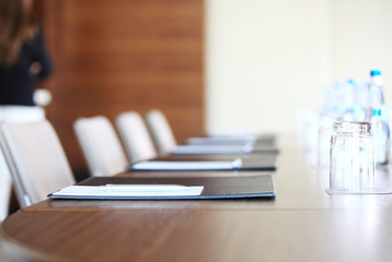 Closeup of an empty conference room before meeting