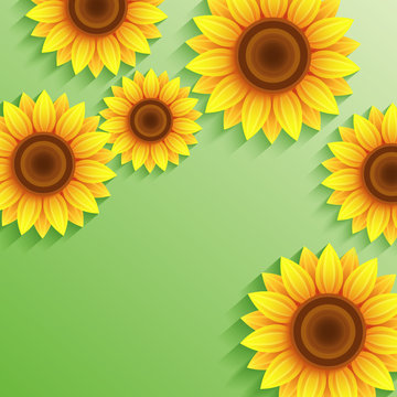Nature summer green background with 3d sunflower