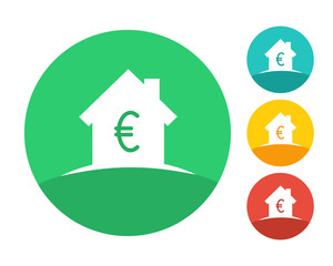 Real estate house logo concept with euro symbol. Eps10 vector and color set.