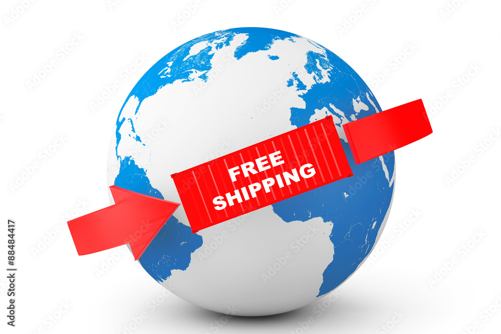 Poster global delivery. free shipping container with earth globe