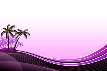 Abstract background sea coast palms pink evening sunset illustration vector