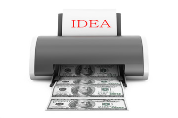 Idea to Money Concept. Printer convert Idea to Money