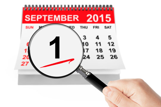 1 september Day Concept. 1 september 2015 calendar with magnifie