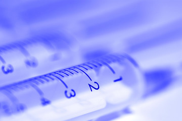 Syringe.
Fluid measurements on a medical syringe.