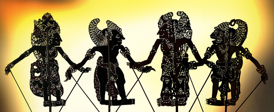 "Wayang Kulit", traditionelles Indonesisches Schattenspiel mit Puppen aus B&uuml;ffelhaut. Anstelle der Puppen wird der Schatten gezeigt, als Abbildung des Charakters. UNESCO Kulturerbe.