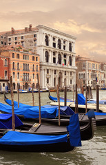 Gondolas on Venice's Grand Canal at Sunset