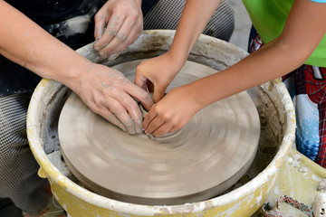 Potter makes a jug out of clay in Sofia, Bulgaria
