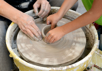 Potter makes a jug out of clay in Sofia, Bulgaria
