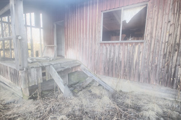 destroyed house  porch and entrance ruins
