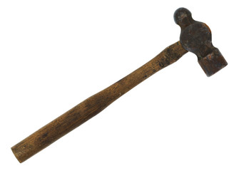 Antique ball-peen hammer on a white background