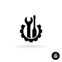Gear with wrench and screwdriver technical repair service logo