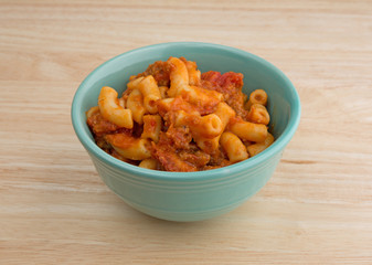 Beef and Macaroni serving in a small bowl