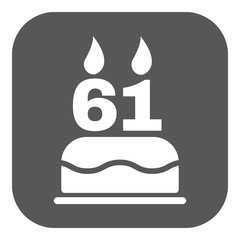 The birthday cake with candles in the form of number 61 icon. Birthday symbol. Flat