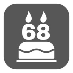 The birthday cake with candles in the form of number 68 icon. Birthday symbol. Flat