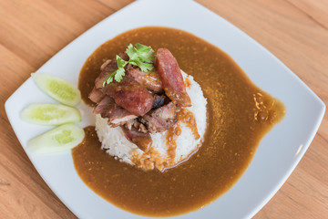 Crispy roasted belly pork chinese style and rice